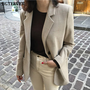 Vintage Women Plaid Blazer Coat Houndstooth Pattern Single-breasted Female Suit Jackets 2019 Autumn Loose Blaser Outwear Femme