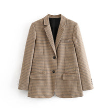 Load image into Gallery viewer, Vintage Office Ladies Plaid Blazer Long Sleeve Loose Houndstooth Suit Coat Jacket Women Single Breasted Blazers Female 2020

