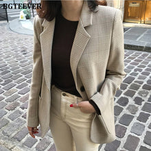 Load image into Gallery viewer, Vintage Women Plaid Blazer Coat Houndstooth Pattern Single-breasted Female Suit Jackets 2019 Autumn Loose Blaser Outwear Femme
