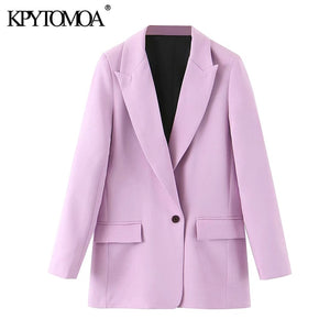 KPYTOMOA Women 2020 Fashion Office Wear Pockets Blazers Coat Vintage Notched Collar Long Sleeve Female Outerwear Chic Tops
