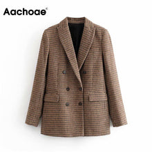 Load image into Gallery viewer, Aachoae Vintage Casual Plaid Blazer Women Fashion Double Breasted Office Ladies Jacket Coat Notched Collar Long Sleeve Suits
